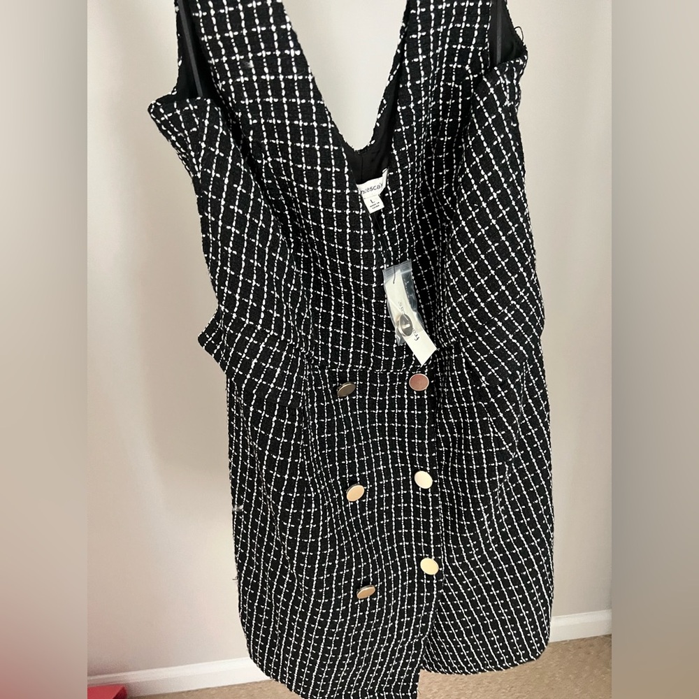 Francesca's Collections Lula Button Front Skirtall Black and White Grid Dress